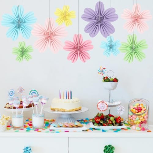 Paper Fans Party Decorations Pastel Party Decorations Pack of 9, alternate view 4