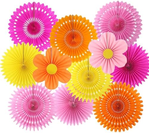 Paper Fans Party Decorations Pink and Orange Party Decorations 11pcs