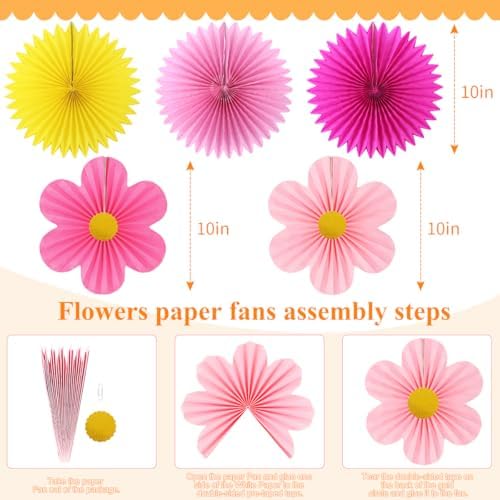 Paper Fans Party Decorations Pink and Orange Party Decorations 11pcs, alternate view 5