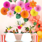 Paper Fans Party Decorations Pink and Orange Party Decorations 11pcs, alternate view 7