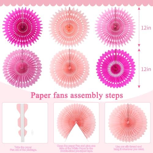 Paper Fans Party Decorations Pink Party Decorations Pack of 11, alternate view 3