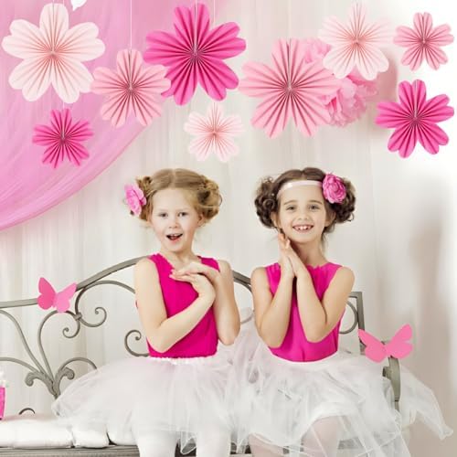 Paper Fans Party Decorations Pink Party Decorations Pack of 9, alternate view 2