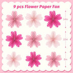 Paper Fans Party Decorations Pink Party Decorations Pack of 9, alternate view 3
