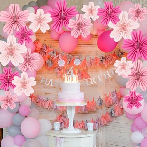 Paper Fans Party Decorations Pink Party Decorations Pack of 9, alternate view 4