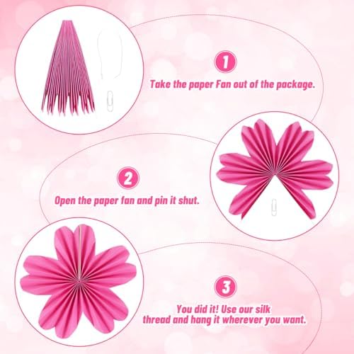 Paper Fans Party Decorations Pink Party Decorations Pack of 9, alternate view 7
