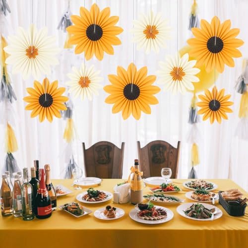 Paper Fans Party Decorations Yellow Party Decorations Pack of 9, alternate view 5