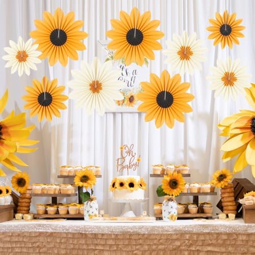 Paper Fans Party Decorations Yellow Party Decorations Pack of 9, alternate view 6