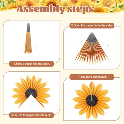 Paper Fans Party Decorations Yellow Party Decorations Pack of 9, alternate view 7