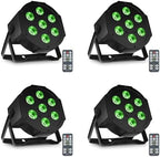 Par Can Lights LED 7x18W RGBWAP 6in1 Wash Stage Lights 4 Pack in Black