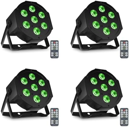 Par Can Lights LED 7x18W RGBWAP 6in1 Wash Stage Lights 4 Pack in Black