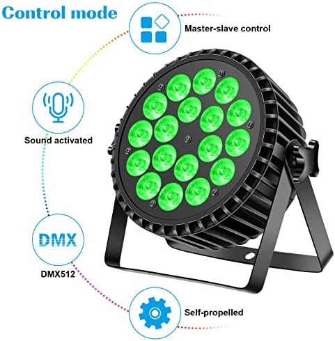 Par Lights 18LED Stage Lights, U`King RGBW 4in1 216W Uplight Stage Lighting Effect by DMX and Sound Activated, alternate view