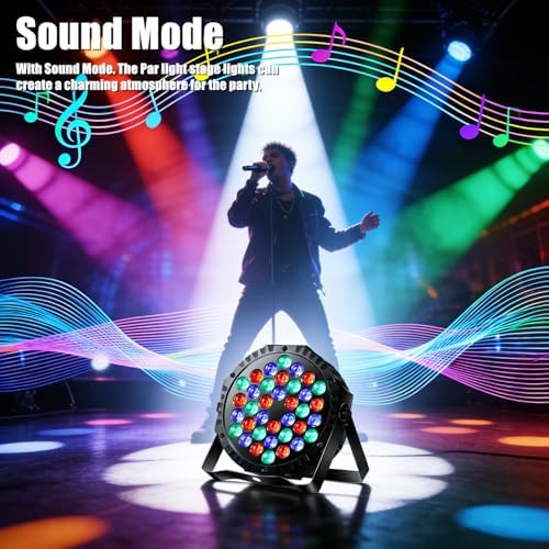 Par Lights Stage Lights Uplights LED RGB Lighting DMX512 Sound Activation Multiple Lighting Modes Party Light, alternate view