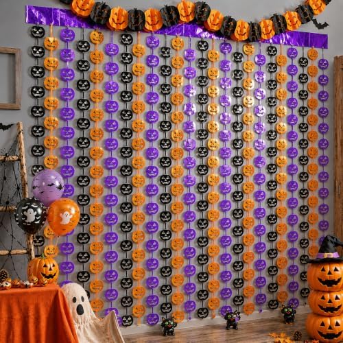 Party Decorations, 2 PCS Pumpkin Metallic Foil Fringe Curtain in 3.3 X 6.6 Ft in Purple
