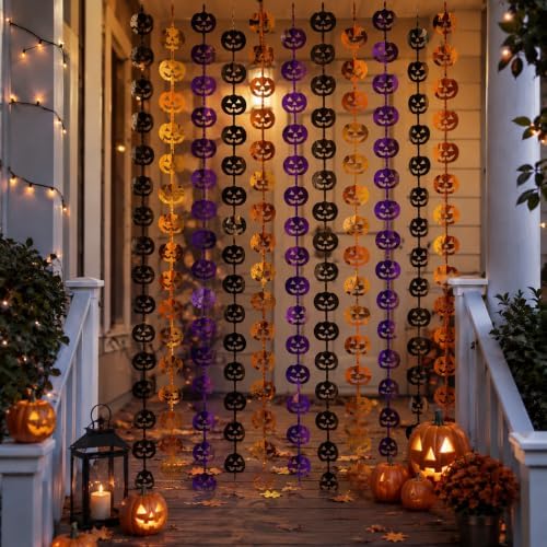 Party Decorations, 2 PCS Pumpkin Metallic Foil Fringe Curtain in 3.3 X 6.6 Ft in Purple, alternate view 4
