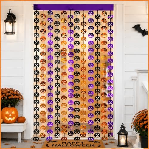 Party Decorations, 2 PCS Pumpkin Metallic Foil Fringe Curtain in 3.3 X 6.6 Ft in Purple, alternate view 5