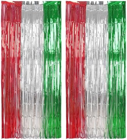 Party Fringe Backdrop Red Silver Green Christmas Decorations in 3.2 x 6.6 ft in Red Silver Green