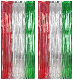 Party Fringe Backdrop Red Silver Green Christmas Decorations in 3.2 x 6.6 ft in Red Silver Green
