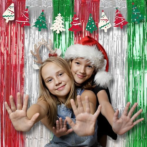 Party Fringe Backdrop Red Silver Green Christmas Decorations in 3.2 x 6.6 ft in Red Silver Green, alternate view 2