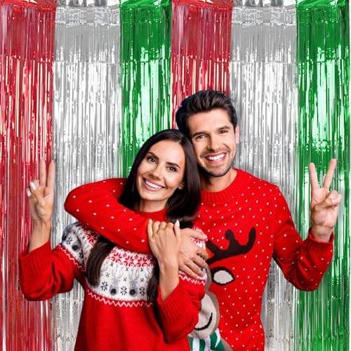 Party Fringe Backdrop Red Silver Green Christmas Decorations in 3.2 x 6.6 ft in Red Silver Green, alternate view 3