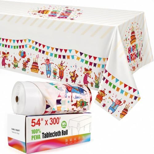 Party Plastic Tablecloth Roll, 54'' X 300' Plastic Table Cloth Disposable