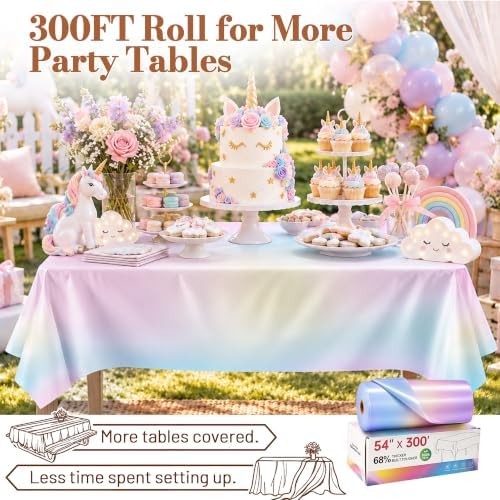 Party Plastic Tablecloth Roll, 54IN x 300FT Disposable Table Cover in 54" x 3600" (Rectangular) in Colorramp, alternate view