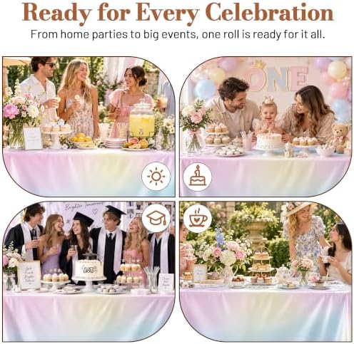 Party Plastic Tablecloth Roll, 54IN x 300FT Disposable Table Cover in 54" x 3600" (Rectangular) in Colorramp, alternate view