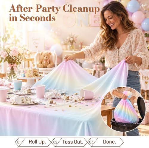 Party Plastic Tablecloth Roll, 54IN x 300FT Disposable Table Cover in 54" x 3600" (Rectangular) in Colorramp, alternate view