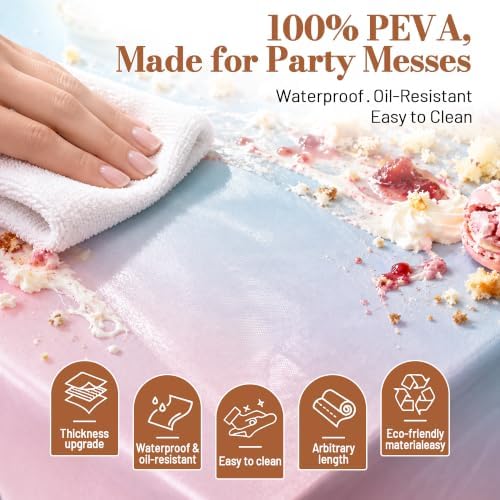 Party Plastic Tablecloth Roll, 54IN x 300FT Disposable Table Cover in 54" x 3600" (Rectangular) in Colorramp, alternate view