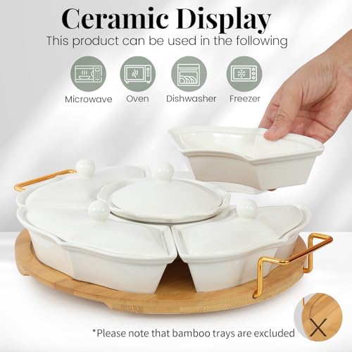 Party Serving Trays and Platters, Ceramic Lazy Susan Serving Tray with Divided Sections Appetizer Rotating, alternate view 5