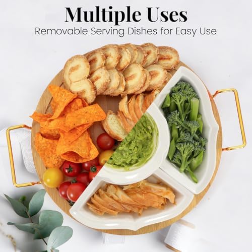 Party Serving Trays and Platters, Ceramic Lazy Susan Serving Tray with Divided Sections Appetizer Rotating, alternate view 6