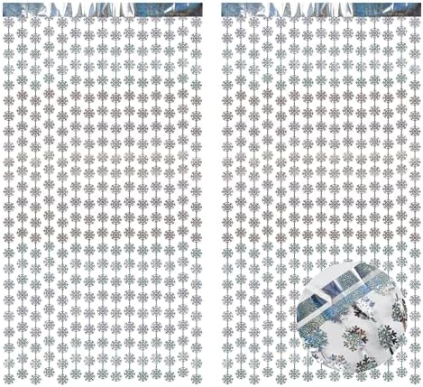 Party Snowflake Backdrop Hanging Snow Flakes Foil Fringe Curtain in 3.2 ft x 6.6 ft in Silver Flakes