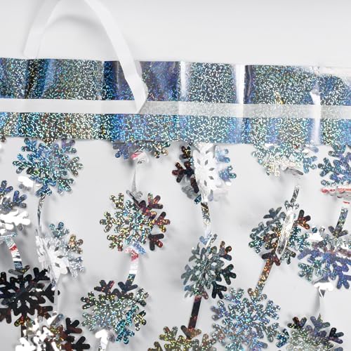 Party Snowflake Backdrop Hanging Snow Flakes Foil Fringe Curtain in 3.2 ft x 6.6 ft in Silver Flakes, alternate view 3