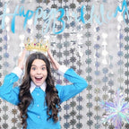 Party Snowflake Backdrop Hanging Snow Flakes Foil Fringe Curtain in 3.2 ft x 6.6 ft in Silver Flakes, alternate view 5
