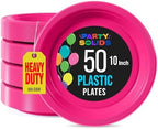 Party Solids 33% Thicker Hot Pink Plastic Plates 10" Dinner Plates 50 Ct in 10 Inch in Cerise
