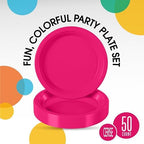 Party Solids 33% Thicker Hot Pink Plastic Plates 10" Dinner Plates 50 Ct in 10 Inch in Cerise, alternate view 2