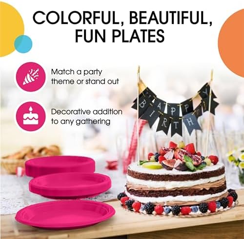 Party Solids 33% Thicker Hot Pink Plastic Plates 10" Dinner Plates 50 Ct in 10 Inch in Cerise, alternate view 5