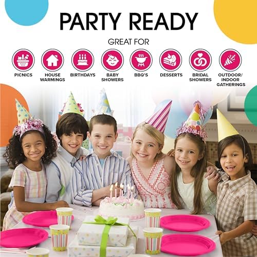 Party Solids 33% Thicker Hot Pink Plastic Plates 10" Dinner Plates 50 Ct in 10 Inch in Cerise, alternate view 7