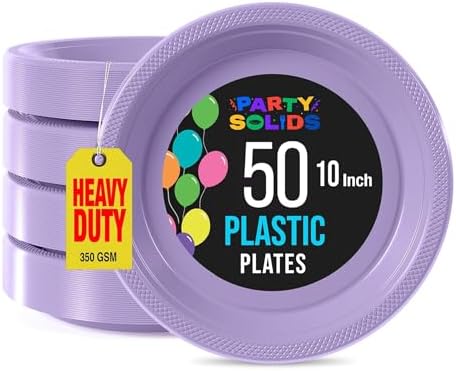 Party Solids 33% Thicker Lavender Plastic Plates 10" Dinner Plates 50 Ct in 10 Inch in Lavender