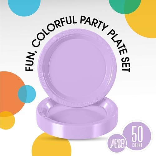Party Solids 33% Thicker Lavender Plastic Plates 10" Dinner Plates 50 Ct in 10 Inch in Lavender, alternate view 2