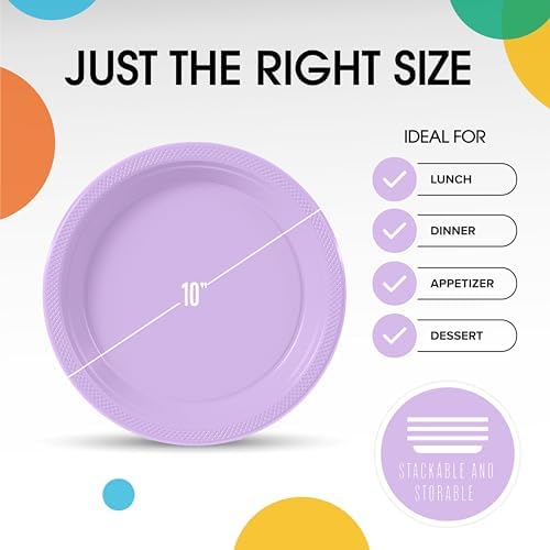 Party Solids 33% Thicker Lavender Plastic Plates 10" Dinner Plates 50 Ct in 10 Inch in Lavender, alternate view 3
