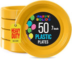 Party Solids 33% Thicker Yellow Plastic Plates 7" Cake Plates 50 Pcs in 7 Inch in Yellow