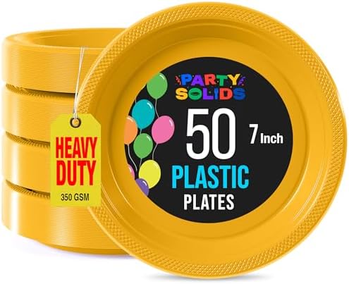 Party Solids 33% Thicker Yellow Plastic Plates 7" Cake Plates 50 Pcs in 7 Inch in Yellow