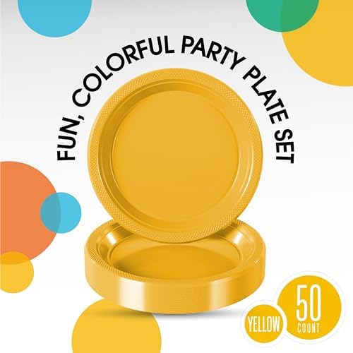 Party Solids 33% Thicker Yellow Plastic Plates 7" Cake Plates 50 Pcs in 7 Inch in Yellow, alternate view 2