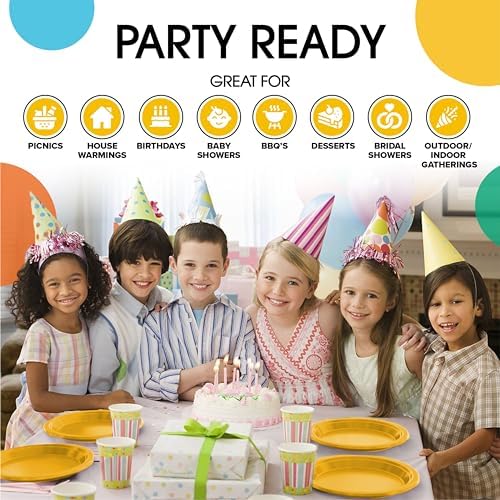Party Solids 33% Thicker Yellow Plastic Plates 7" Cake Plates 50 Pcs in 7 Inch in Yellow, alternate view 6