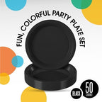 Party Solids Black Plastic Plates For Party 7" Black Disposable Plates For Party Supplies 100 Pcs Plastic, alternate view 2