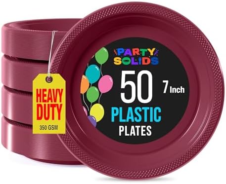 Party Solids Sturdy Burgundy Plastic Plates 7" Cake Plates 50 Pcs in 7 Inch in Burgundy