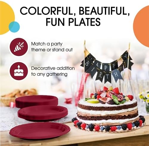Party Solids Sturdy Burgundy Plastic Plates 7" Cake Plates 50 Pcs in 7 Inch in Burgundy, alternate view 5