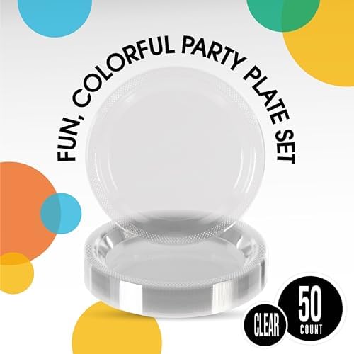 Party Solids Sturdy Clear Plastic Plates 9" Party Plates 50 Pcs in 9 Inch in Clear, alternate view 2