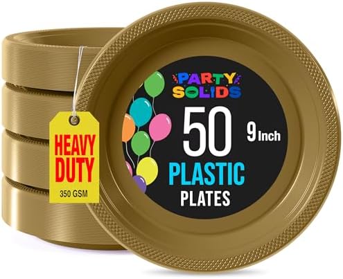 Party Solids Sturdy Gold Plastic Plates 9" Party Plates 50 Pcs in 9 Inch in Gold