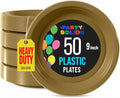 Party Solids Sturdy Gold Plastic Plates 9" Party Plates 50 Pcs in 9 Inch in Gold